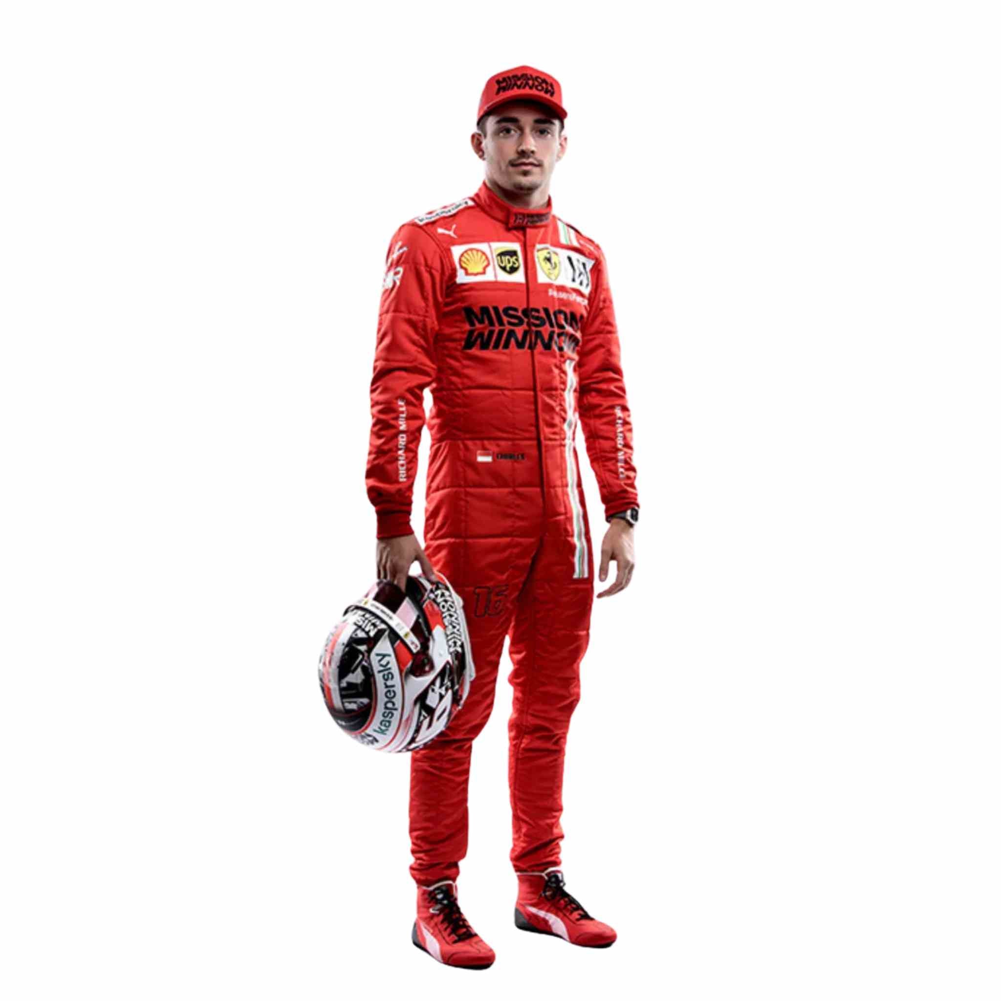 2021 Charles Leclerc Ferrari Racing Suit Formula 1 Team Mission Winnow