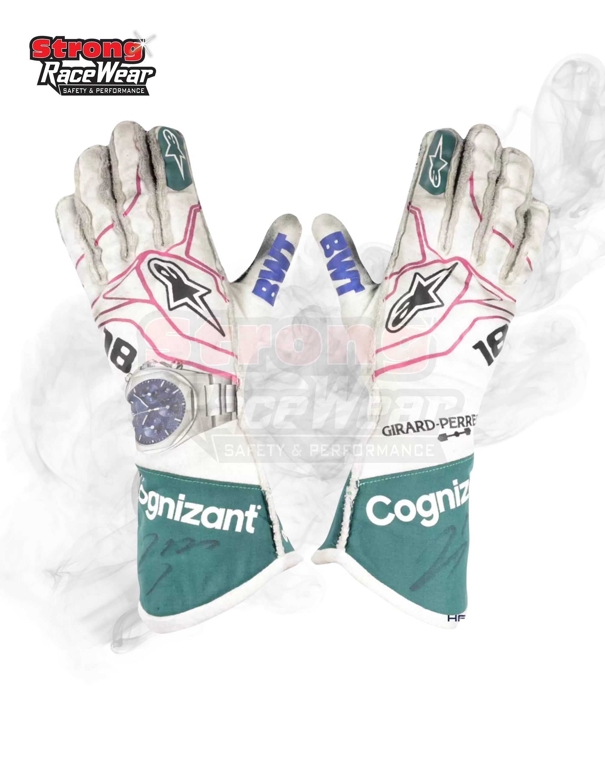 2021 Lance Stroll Race Worn Aston Martin F1 Gloves Strong Racewear
