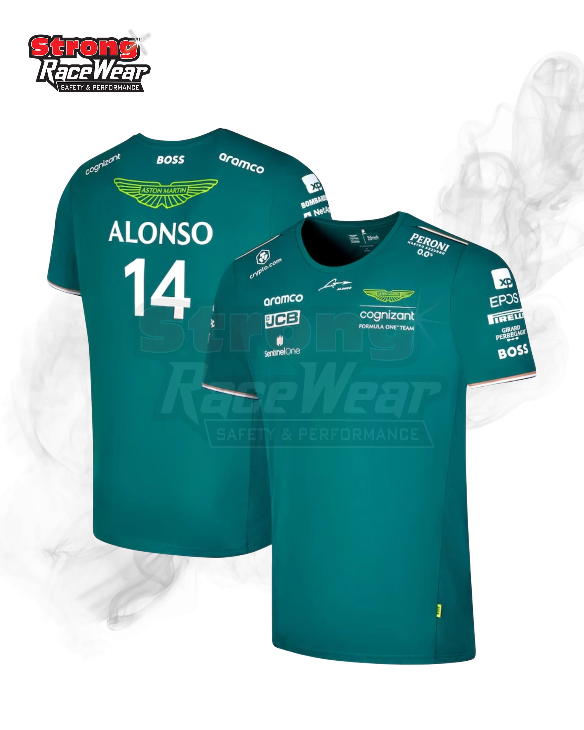 Aston Martin Aramco Cognizant F1 2023 Fernando Alonso Team Driver T-Shirt Strong Racewear