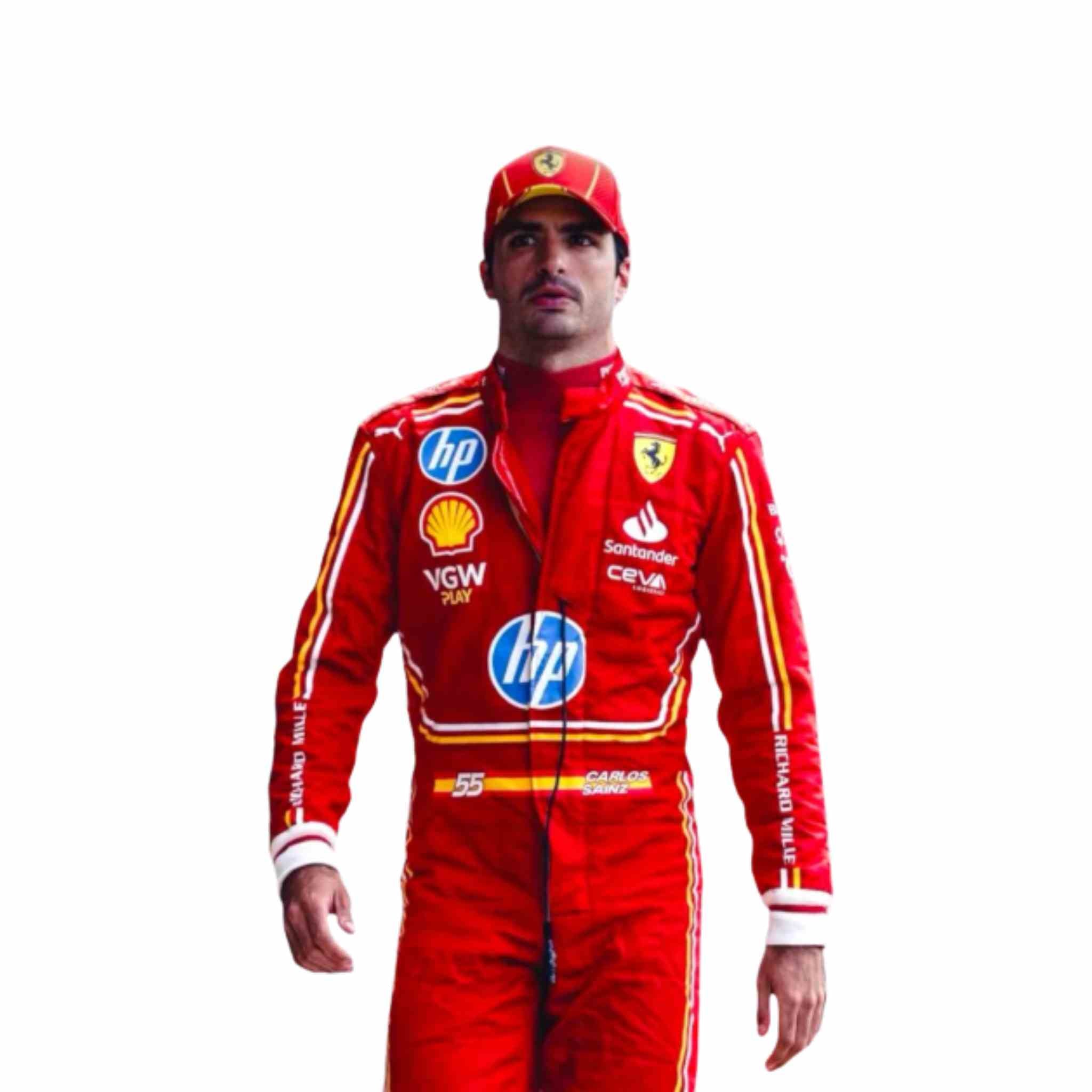 New 2024 Carlos Sainz jr Monaco GP Scuderia Ferrari HP F1 Team Replica Racing Suit