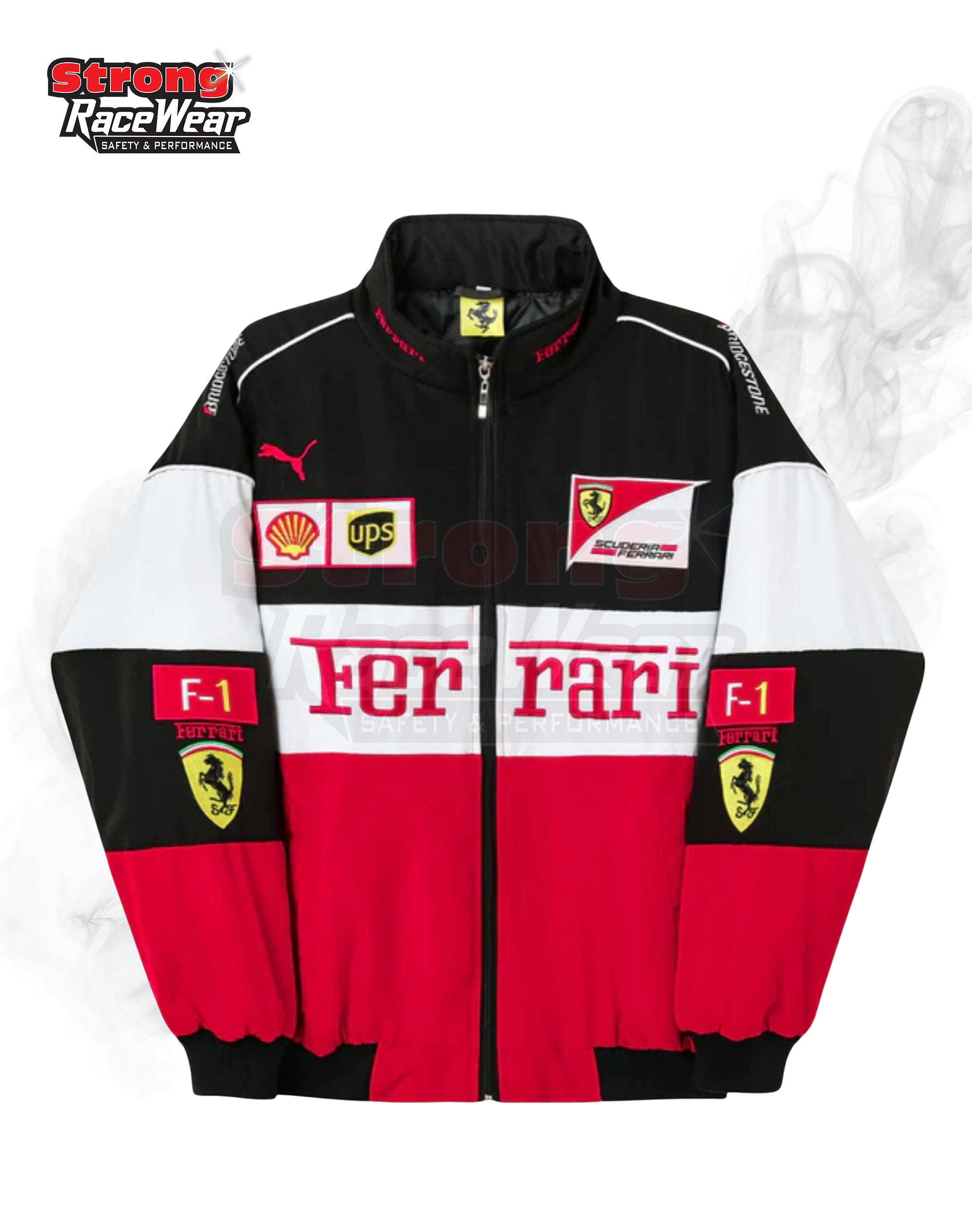 White Ferrari Racing F1 Vantage Jacket Sublimation Printed Strong Racewear