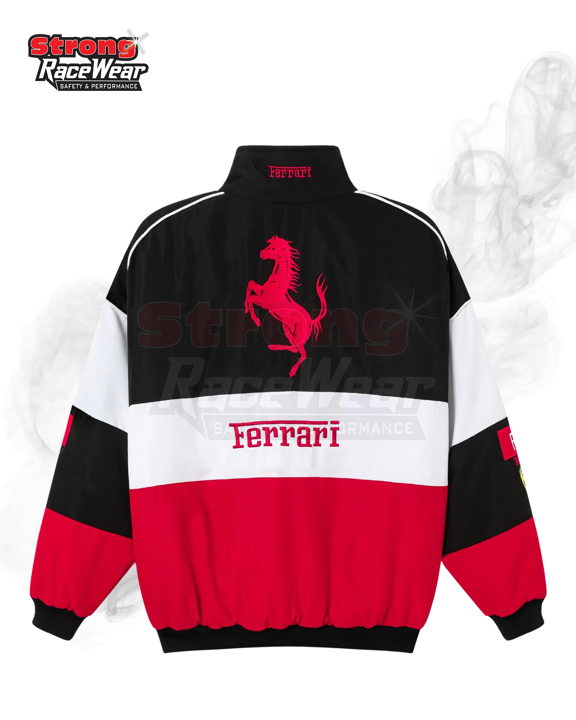 White Ferrari Racing F1 Vantage Jacket Sublimation Printed Strong Racewear
