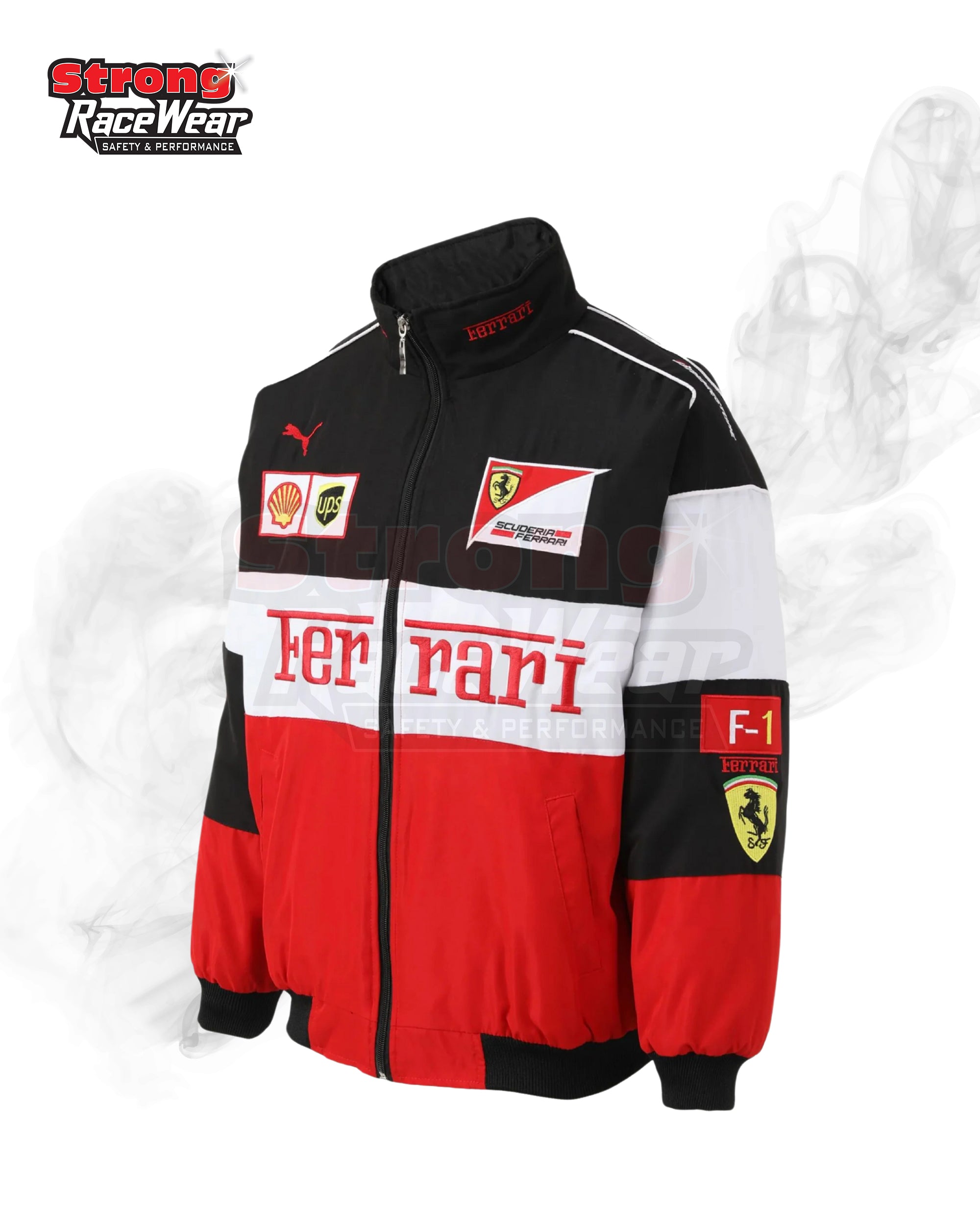 White Ferrari Racing F1 Vantage Jacket Sublimation Printed Strong Racewear