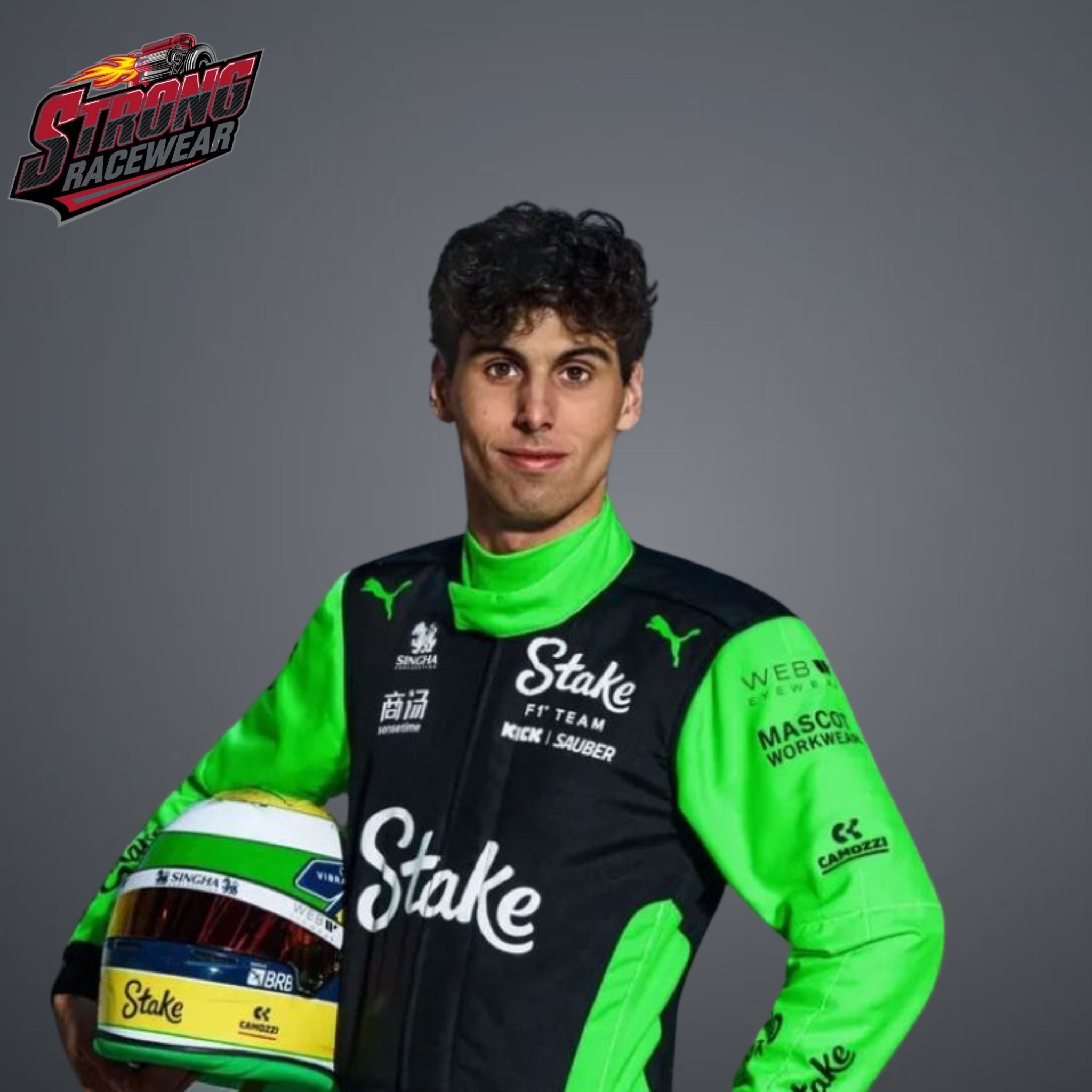2025 Gabriel Bortoleto Kick Sauber Stake F1 Team Racing Suit Replica