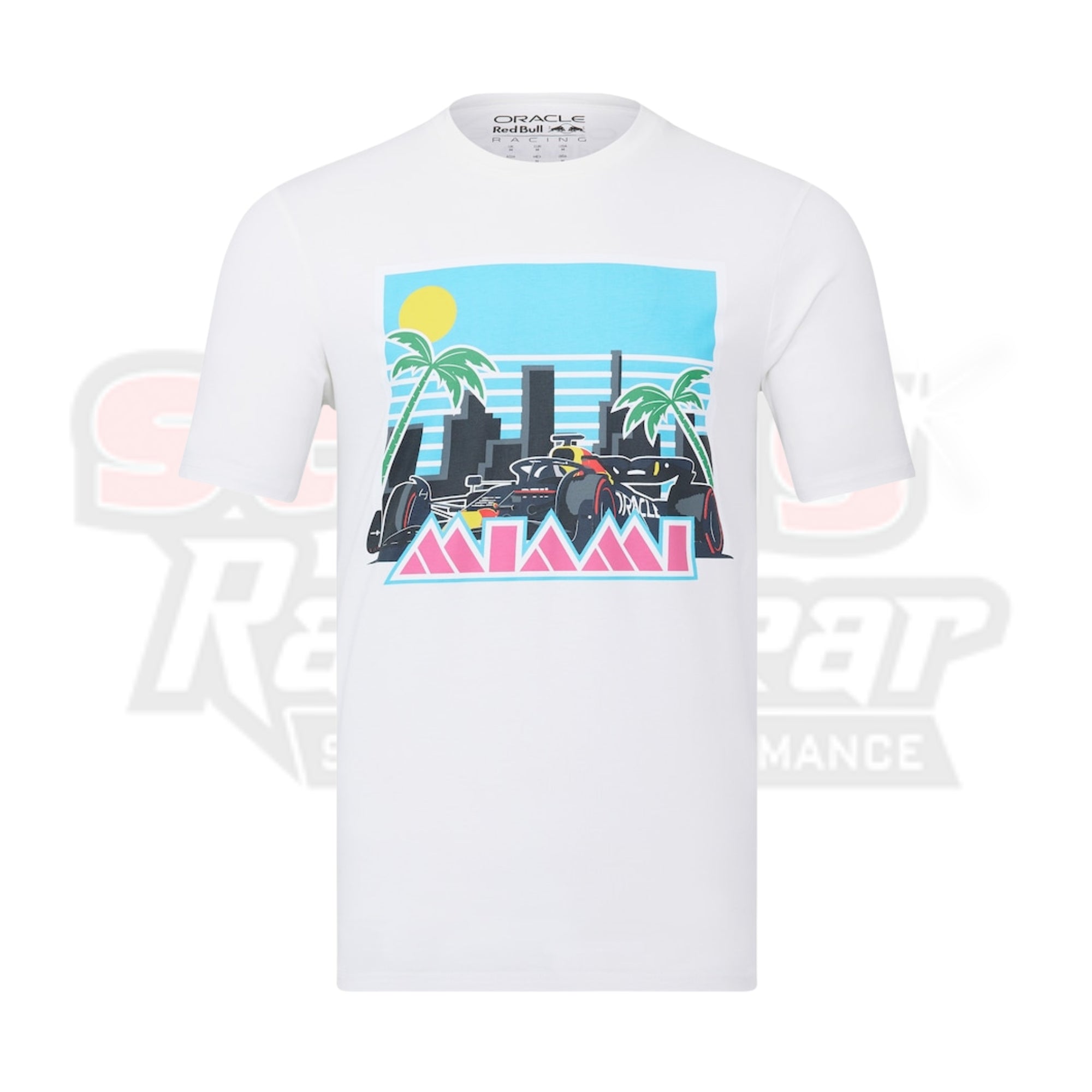 Mens Castore White Red Bull Racing 2023 F1 Miami Grand Prix Vice T-Shirt