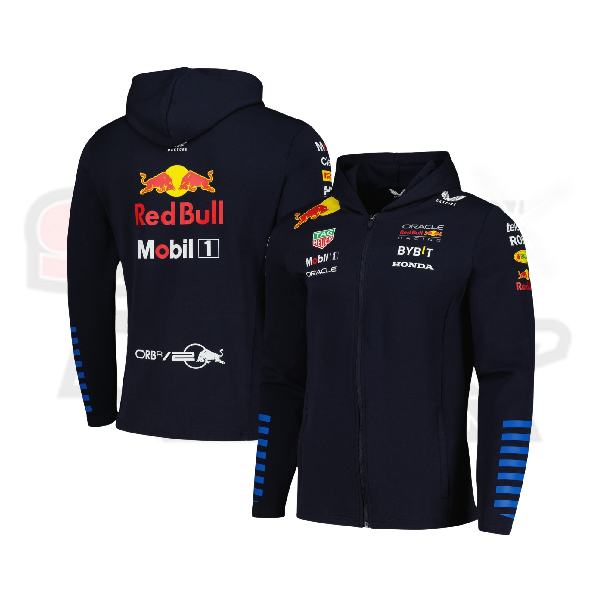 Men's Castore Navy Red Bull Racing 2024 Team Full-Zip Tri-Blend Hoodie