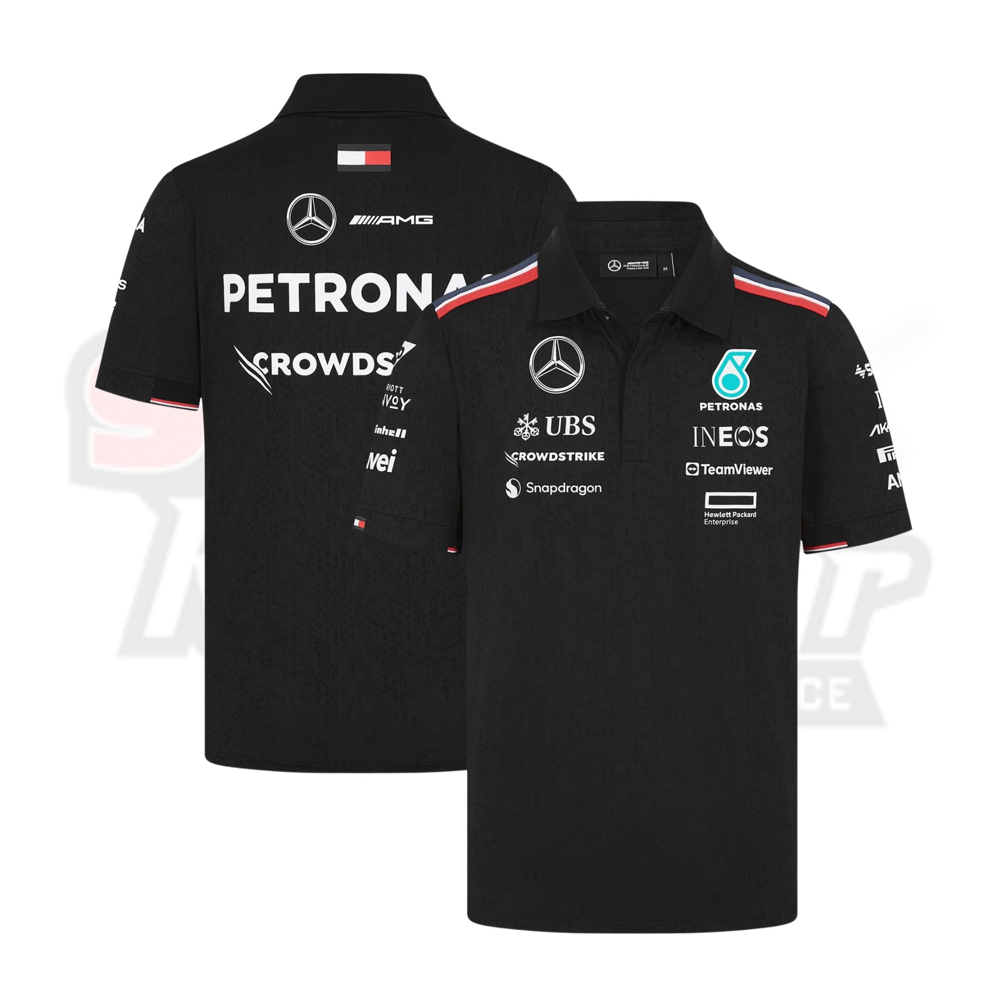 Mens Black Mercedes-AMG Petronas F1 Team 2024 Team Replica Polo